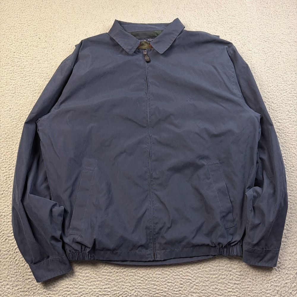 VTG Nautica Mens Navy Blue Harrington Jacket Coat Bomber Windbreaker Size 2XL